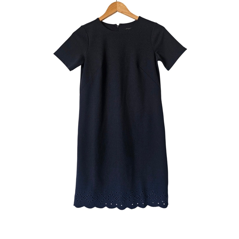 Ann‎ Taylor Petite Navy Shift Dress Short Sleeve Career Sheath Dress 00P NWT